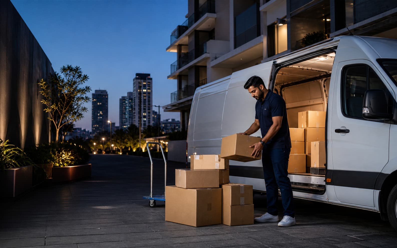 TukVa logistics delivery professional handling parcels beside a delivery van