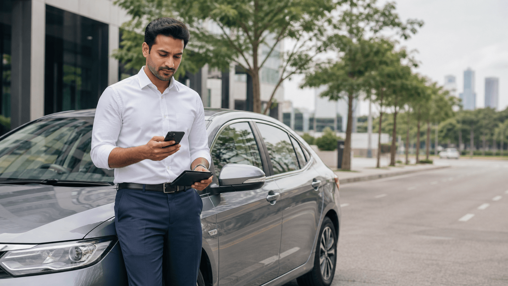 Driver preparing licence and vehicle details