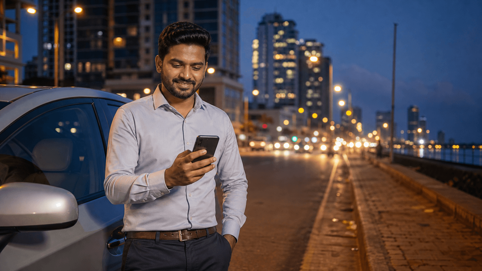 Driver checking support information on a phone